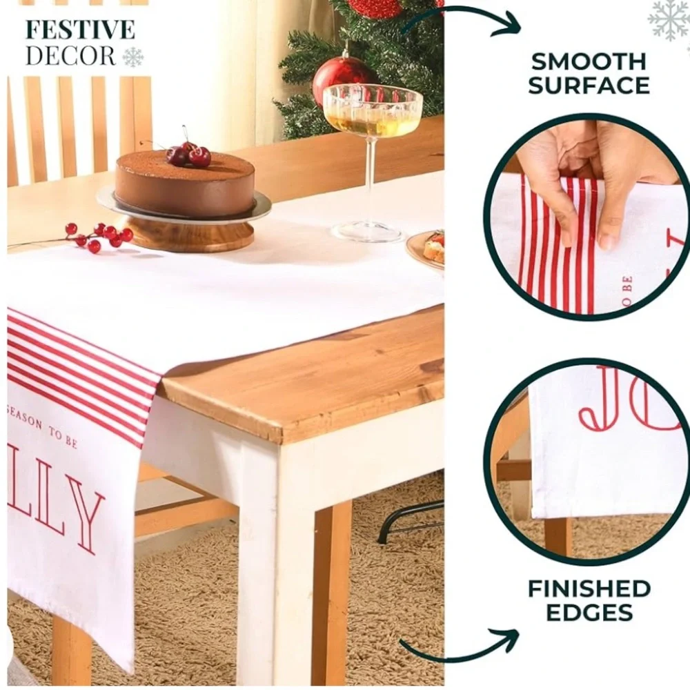 Christmas Jolly Season Table Runner 108 Inches for Christmas White Red NWT
